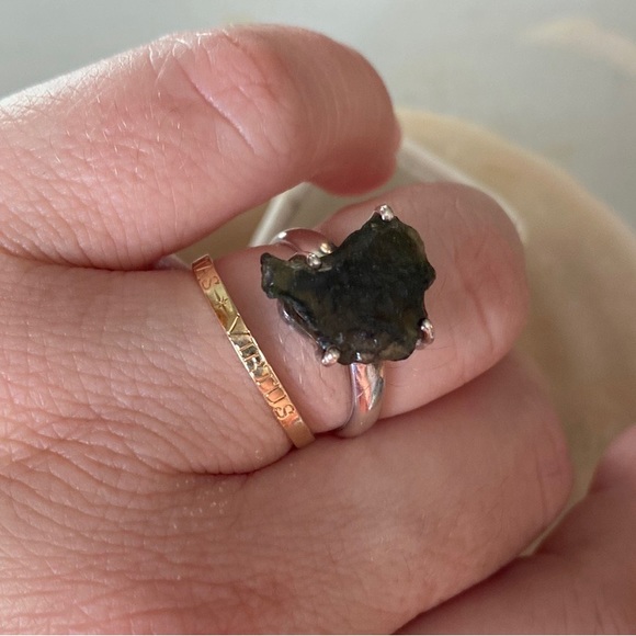 Authentic Genuine Natural Raw Moldavite Sterling Silver Gemstone Ring - Picture 5 of 10